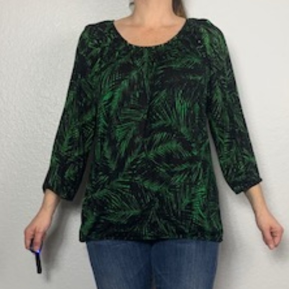 Michael Kors Plus Sz Green Palm Scoop Neck - Picture 2 of 3